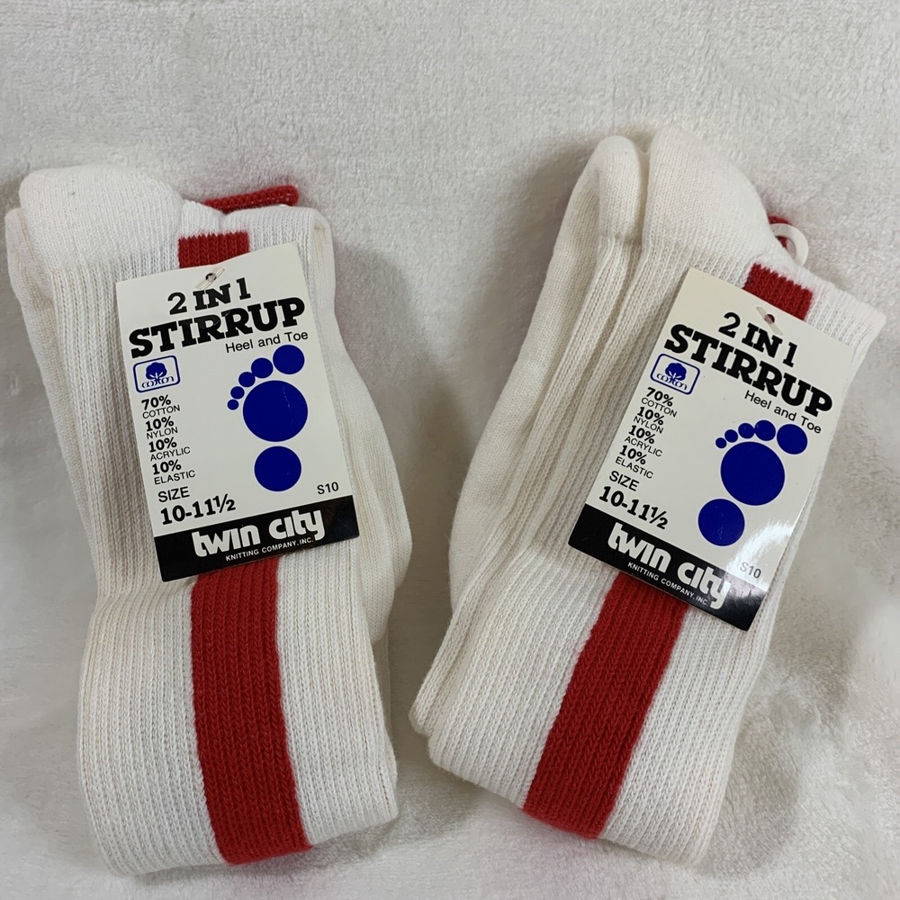 Lot Of 2 New Twin City Baseball Softball 2N1 Red  White Stirrup Socks Size 10-11